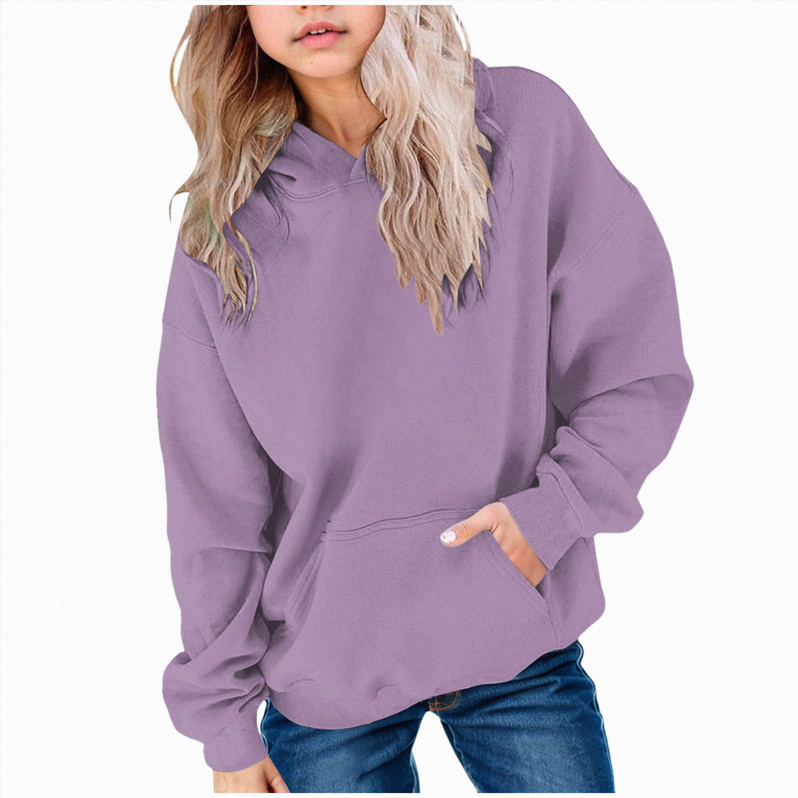 UAYOTSE Teen Girls Cute Trendy Youth Long Sleeve Oversized Hooded Sweatshirts Tween Tops Winter Preppy Clothes(Purple&9 1-2 Years)