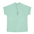 thumbnail image 4 of HomeGardon Linen Shirts for Girls Cotton Button Blouse Casual V Neck Short Sleeve Shirt Side Slip Loose Fit Top Soft Summer,Mint Green, 4 of 9