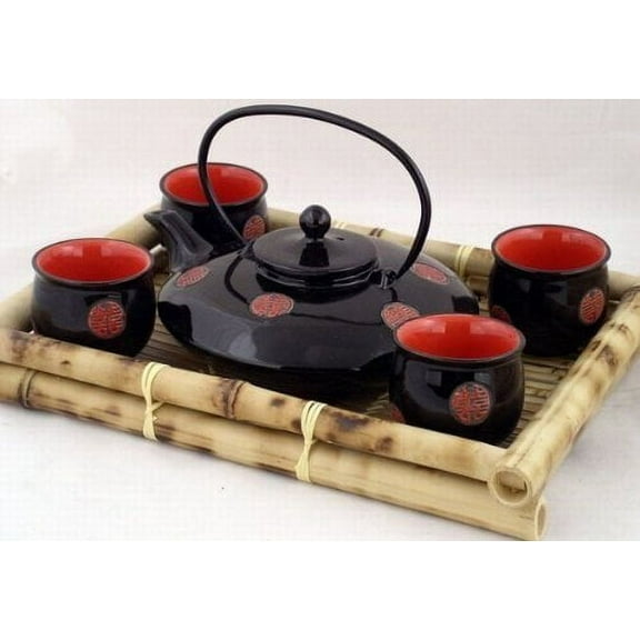 Contemporary Art Decor Porcelain tea set 5 pcs In Wooden Gift Box