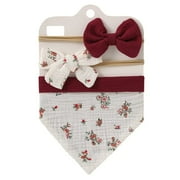 3Pcs/Set Muslin Cotton Baby Bib Bow Headband Adjustable Button Triangle Saliva Towel Print Infant Boy Girl Feeding Burp Cloth 14