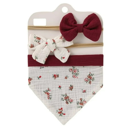 3Pcs/Set Muslin Cotton Baby Bib Bow Headband Adjustable Button Triangle Saliva Towel Print Infant Boy Girl Feeding Burp Cloth 14