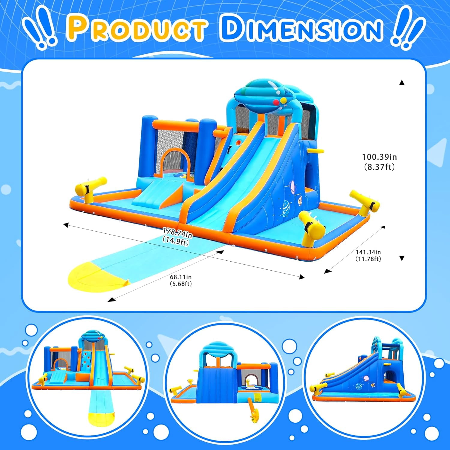 Cuoote Inflatable Water Slide for Kids, 2 Min Blow Up 10 in 1 Giant Water Park for Backyard Outdoor with Large Slide, Pool, Tunnel, Bounce House, Basketball Hoop, Climbing Wall, Air Blower