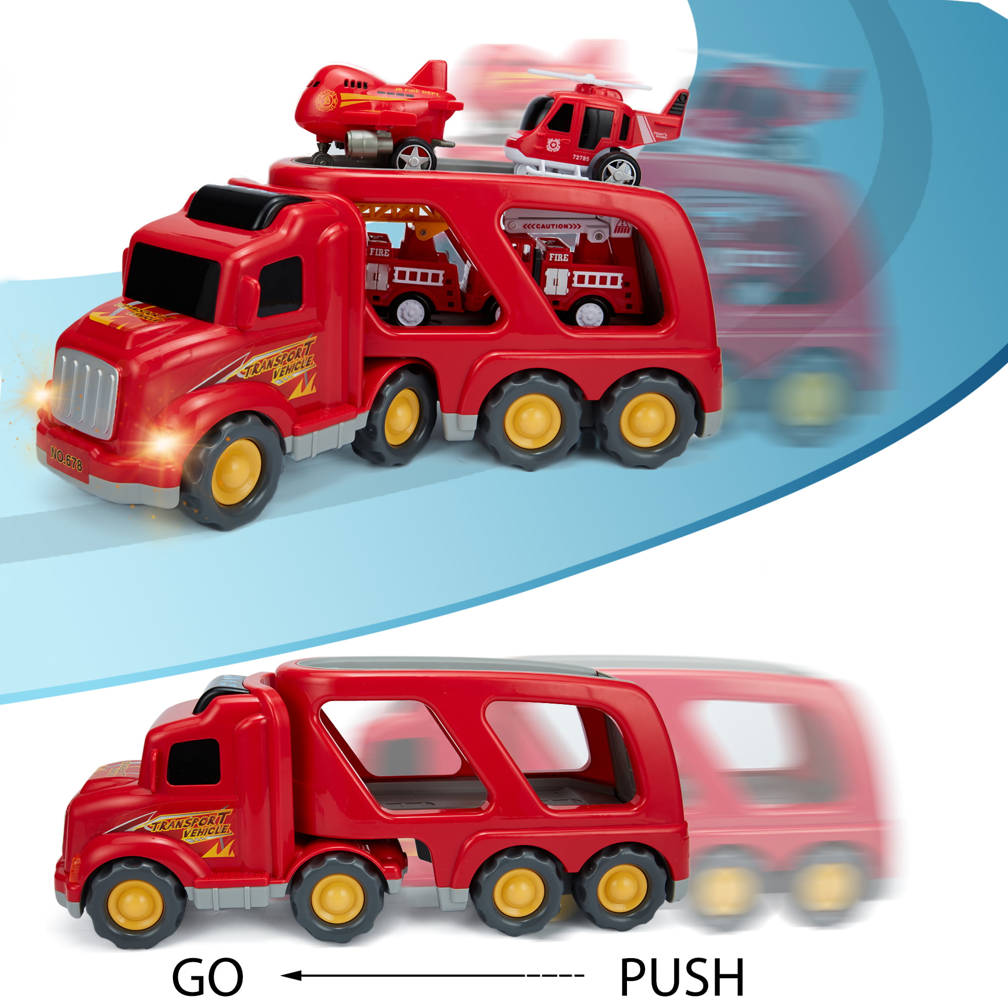 HOLA 6 Pack Toy Cars for Toddlers Push and Go Airplane Outside Educational Toy Trucks for Boys Girls Age 2-3 1 2 3 Year Old Race Car Fire Engine Train Vehicle Toys Set Dump Truck Toys Car 