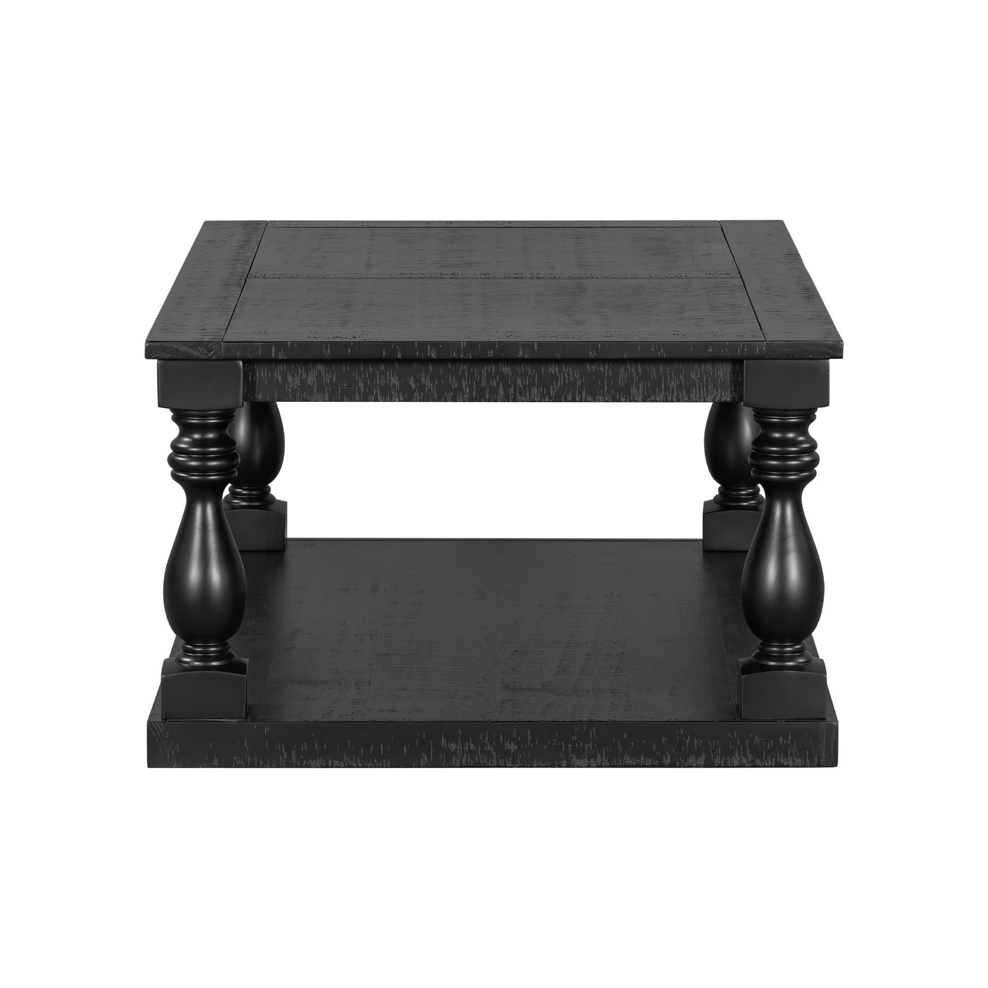 Vintage Coffee Table with Vase Column Legs, Wood Coffee Table with Pine Veneer Top, Decorative Center Table for Living Room Study Room, Black
