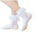 thumbnail image 1 of FAIWAD 3 Pair Girls Cotton Lace Socks Ruffle Frilly Princess Mid-Length Socks Solid Color Breathable Crew Socks, 1 of 3