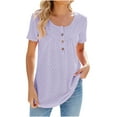 thumbnail image 2 of Njoeus Women's Eyelet Short Sleeve Shirts Round Neck Summer Tunic Tops Button Up Dressy Casual Blouses T Shirts S-XXL, 2 of 3