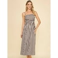 thumbnail image 5 of Summer Dresses for Women Beach Maxi Dress Spaghetti Strap Striped Boho A Line Wedding Guest Flowy Long Dress Brown S, 5 of 8