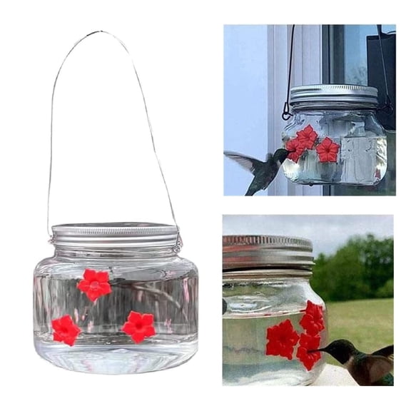 LHNFT Beautiful Hummingbird Feeder with 3 Ports, Transparent Window Hummingbird Feeder, 500ml Small Bird Wild Bird Feeding Jar with Feeding Flower Port for Hanging Bird Feeders Outdoors