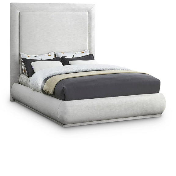Meridian Furniture Brooke Cream Linen Textured Fabric King Bed
