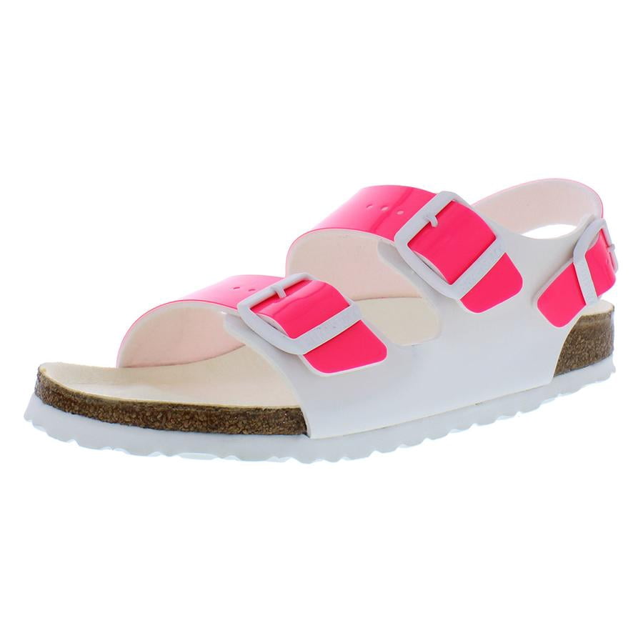 Birkenstock Milanos BS Narrow Unisex Shoes Size 5, Color: Patent Neon Pink/White