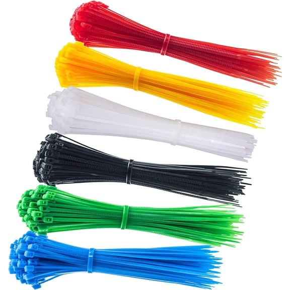 8 Inch Zip Ties (Tying Length 6.7"), 600pcs Nylon Cable Ties, 6 Multi-colors