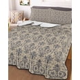 thumbnail image 3 of Quilts Full Size Bedding Set, Brown Floral Abstract Lightweight Quilted Comforter, Vintage Ethnic Bohemian Flowers Soft Reversible Bedspread Coverlet with Pillow Covers for All Season, 78" x 90", 3 of 7