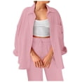 thumbnail image 4 of Ashirexll Outfits for Women, Two Piece Sets for Women, Winter Solid Color Lapel Long Sleeve Shirt and High Waisted Drawstring Oversized Pants Casual Set, 4 of 4