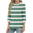 thumbnail image 2 of Bmawag Womens Shirts Plus Size 3/4 Sleeves Crew Neck Striped Lightweight Tops Blouses Casual Loose Women's Trendy Fashion T-Shirts Green L, 2 of 6