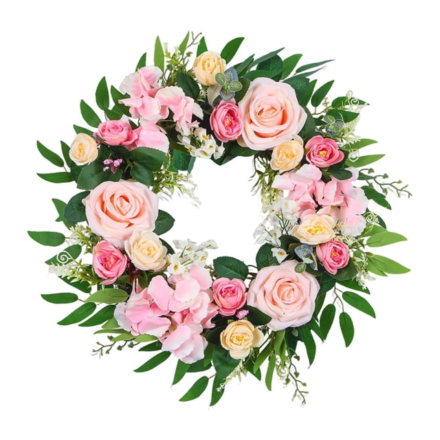 Corona artificial para puerta, corona de primavera, decoración de mesa, decoración de pared, decoración de ventana. Rosa