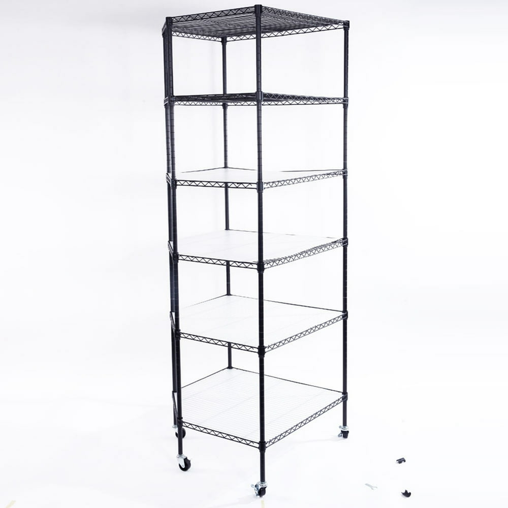 6Layer Plastic Coated Polygonal Corner Shelf with 2" PP Wheels