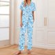 thumbnail image 2 of Sexy Pijama Conjunto para las Mujeres Impreso Bolsillo Pantalones de Manga Corta, Traje Suelto Casual para el Hogar Y el Salón, 2 of 9