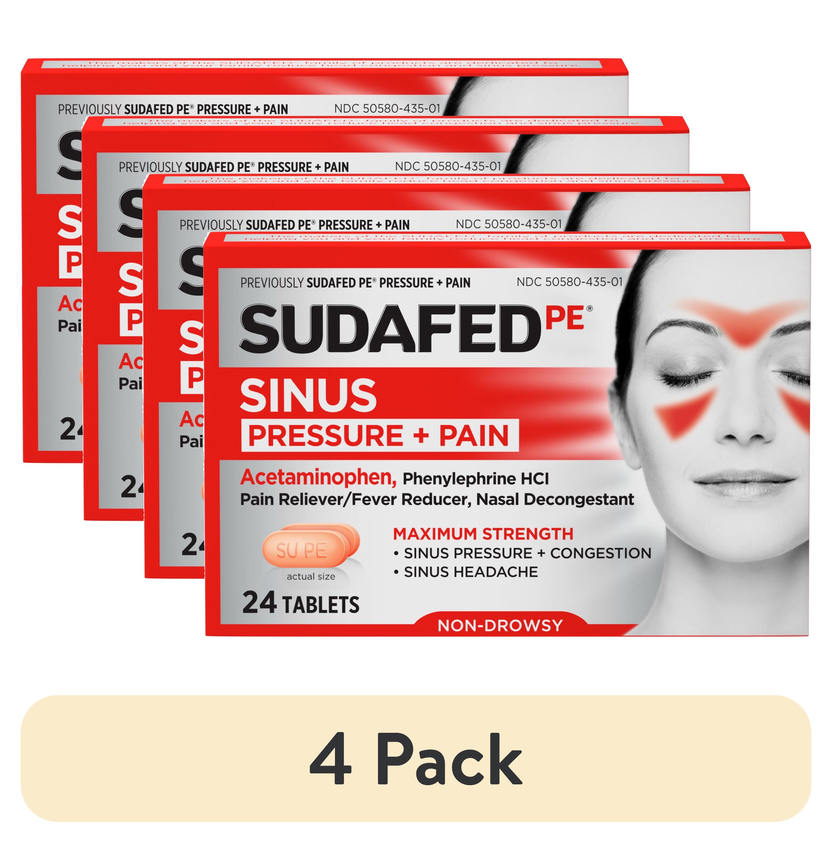(4 pack) Sudafed PE Sinus Pressure + Pain Relief Decongestant Tablets, 24 Count