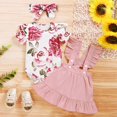 thumbnail image 2 of LNMQLPDBS Baby Girl Clothes Set 3 Pcs Ribbed Knitted Short Sleeve Ruffle Romper & Floral Print Shorts & Big Bowknot Headband Set Gift for Little Girl Newborn Infant Cute Summer Outfit Sets, 2 of 6