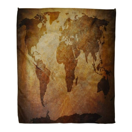 LADDKE Flannel Throw Blanket Tan Global World Map Old Vintage Brown Parchment Ancient Scroll Travel 58x80 Inch Lightweight Cozy Plush Fluffy Warm Fuzzy