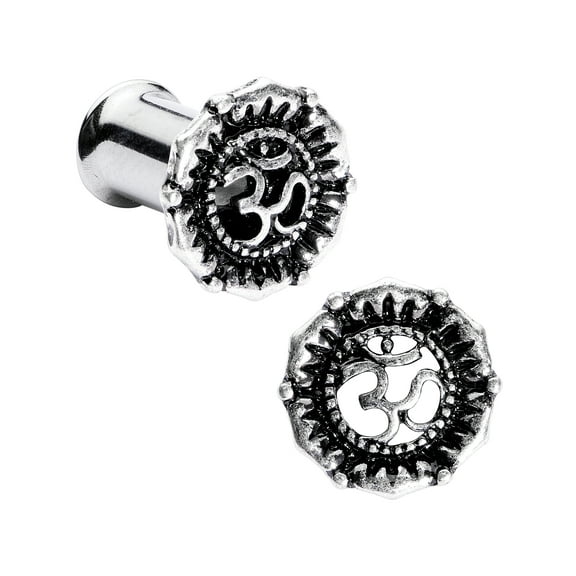 Body Candy 2Pc Steel 6mm Double Flare Tunnel Plug Yoga Ohm Ear Plug Gauges Set of 2 2 Gauge