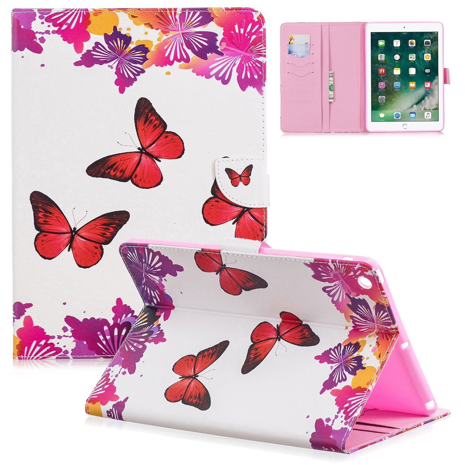 Herzzer Wallet Flip Case for iPad 10.2 2019/2020,Premium Multi-Angle View Stand Magnetic PU Leather Soft Silicone Cover for Women Girls,Blue Butterfly 