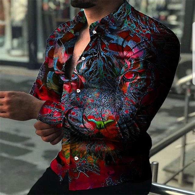 Camisa de hombre con solapa de manga larga morada para fiesta, reunión, moda, elegante, impresión HD, tela suave y cómoda, nueva oferta 2024