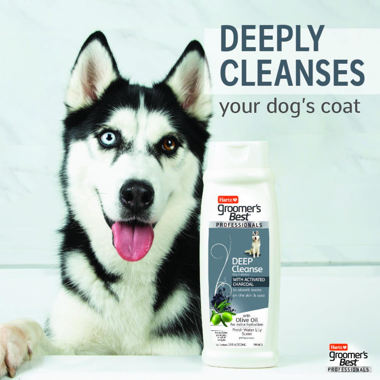 Hartz Groomer's Best Professionals Deep Cleanse Dog Shampoo with Activated Charcoal, Fresh Water Lily Scent, 18 fl oz