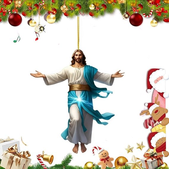 2D Retro Jesus Car Hanging Decor,Faith Based Christmas OrnamentsAcrylic Flat Mirror Ornament for Auto Interior,Jesus Ornament Religious Gift for Truck Driver