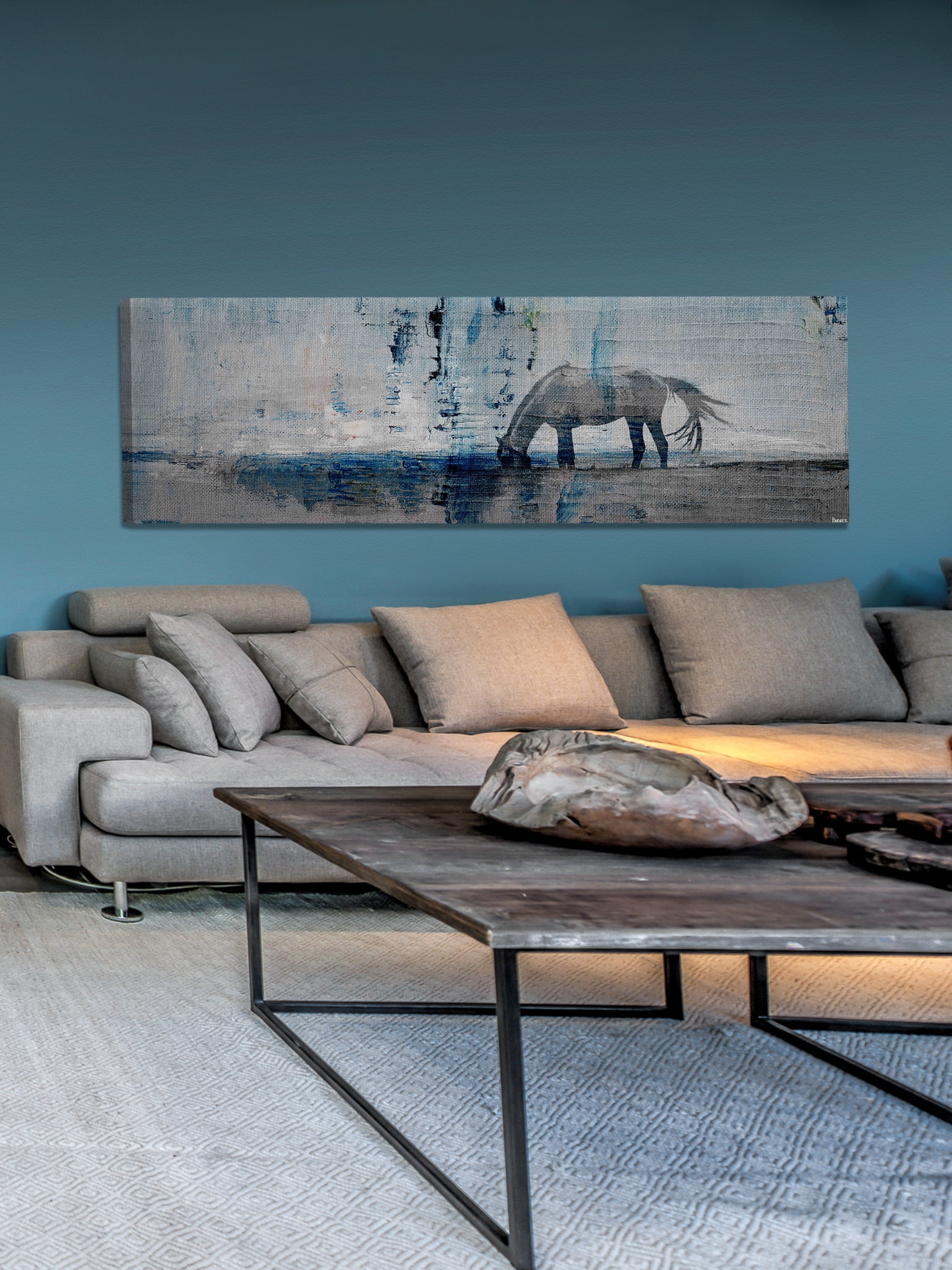 Parvez Taj Horse Grazing Blue Canvas Wall Art