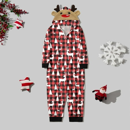 

Aligament Christmas Pajamas for Family Red Family Christmas Pjs Matching Sets Children Kids Merry Christmas Sets Red Prints Hooded Zipper Jumpsuit Family Outfit