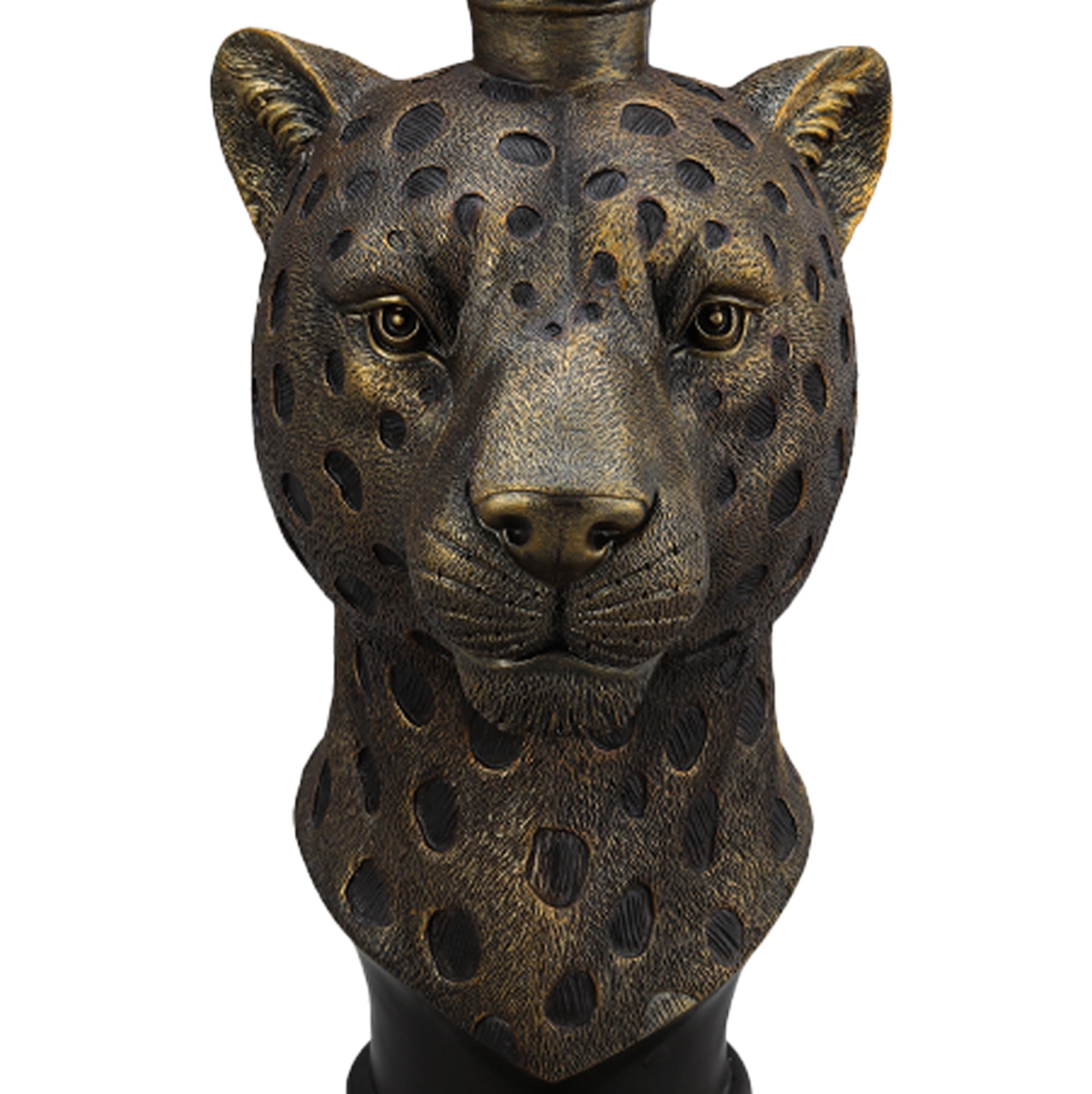Leopard Head Accent Table, Animal Statue End Table with Faux Marble Top, Resin Sculpture Side Table for Living Room, Hallway, Boutique Display, Antique Brown