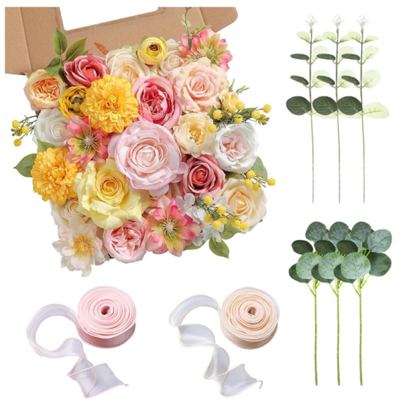 Artificial Flowers Combo Box Set Fake Flowers Bulk, Mix Faux Flowers with Stem for Wedding Bouquets Centerpieces Table Decorations DIY floral Arrangement Bridal Shower Party Home decor