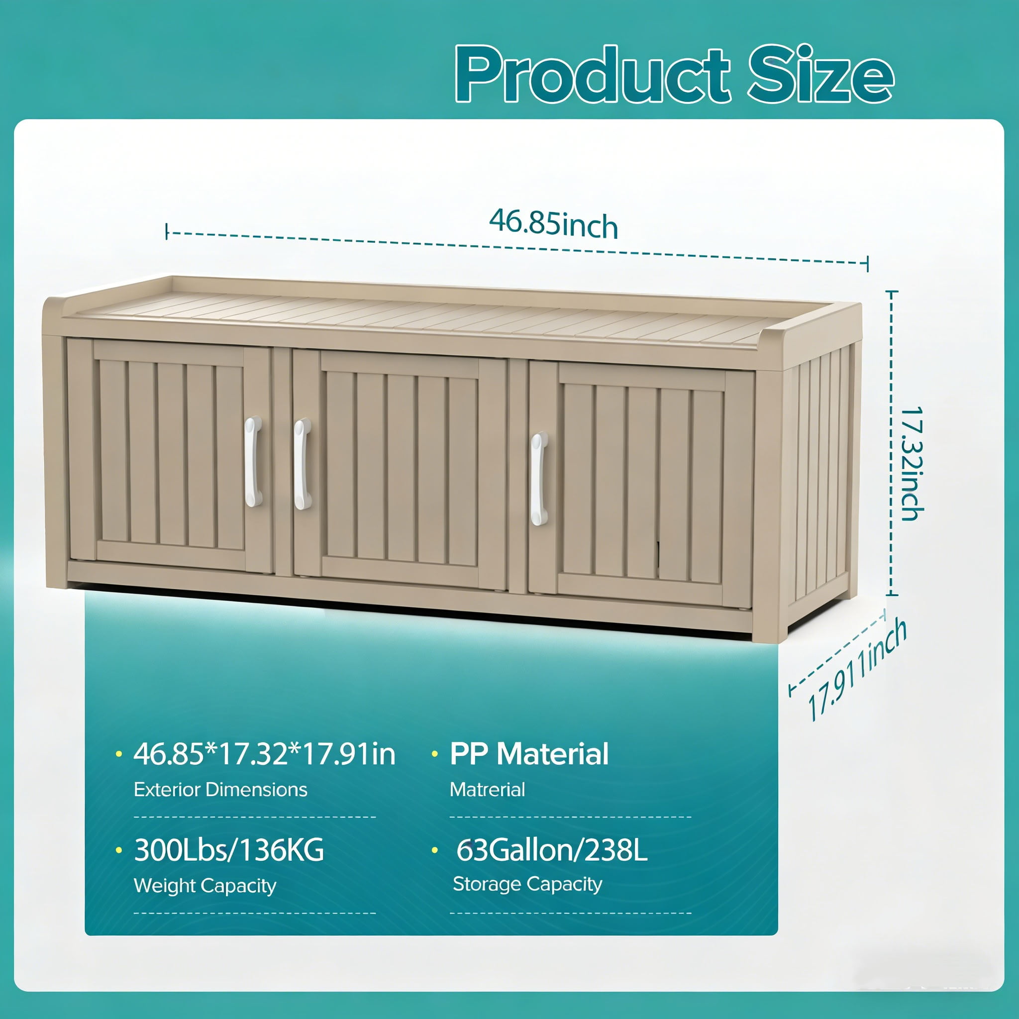 MAYEERTY Three-Door Entry Shoe Storage Cabinet, Weatherproof Shoe Organizer with Removable Layers