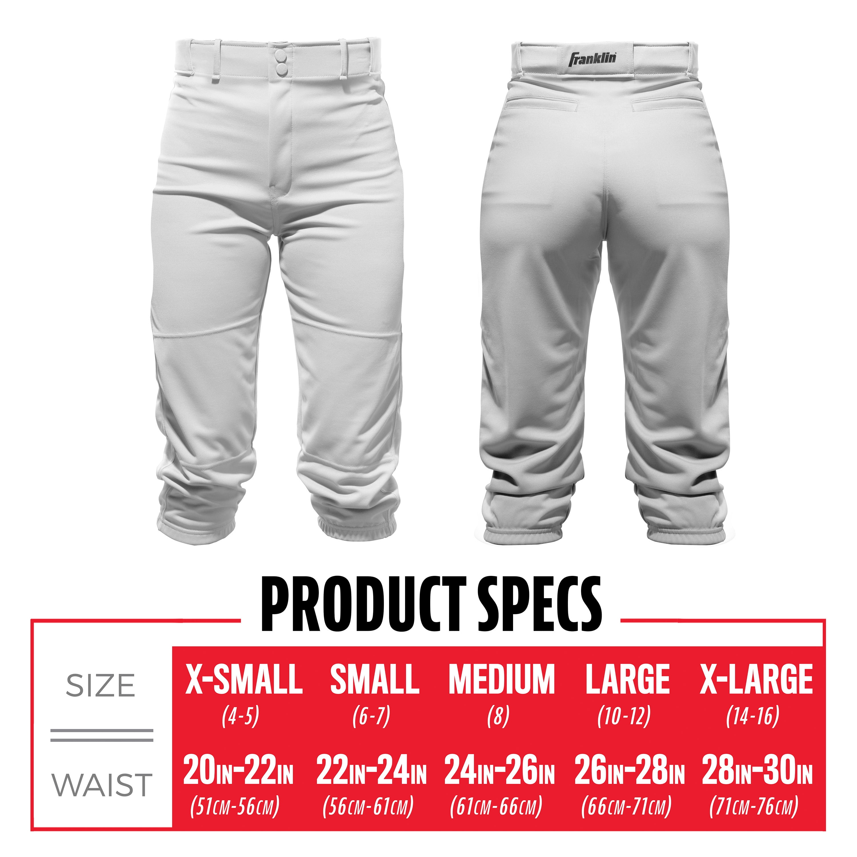 Franklin Sports Youth Baseball Pants, White, Small
