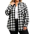 thumbnail image 2 of Womens Plus Size Plaid Shirts Casual Turndown Collar Long Sleeve Button Down Fall Fashion Shirts Blouse Black XL-5XL, 2 of 5