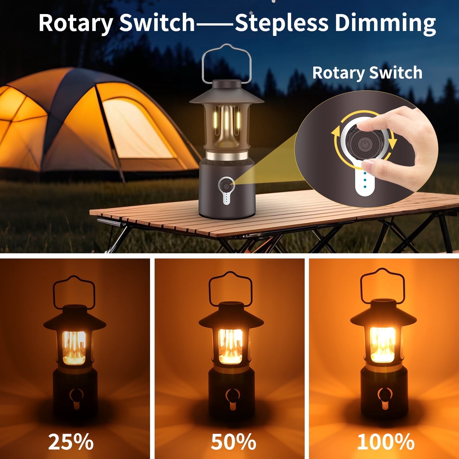 KOBAIBAN Rechargeable Camping Lantern, Telescopic Waterproof Camping Light, 8000mAh Battery Powered Lanterns for Power Outages Outdoor Tent Lights for Camping, Brown