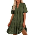 thumbnail image 2 of TAGOLD Womens Short Sleeve V-Neck Dress Solid Color Soft Fabric Light Summer Casual Outfit, 2 of 4