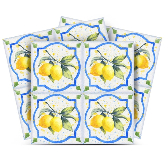 Mi Alma Vinyl Peel and Stick Lemon Rustic Sorrento L05 Backsplash Tile Stickers, Blue/Yellow/Green, 4" x 4" (24-Pack)
