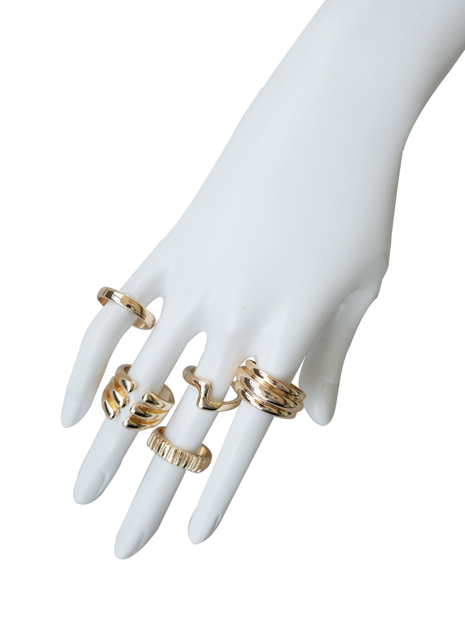 Time and Tru Women’s Open Front Metal Ring Stacking Set, 5-Piece, Gold-Tone