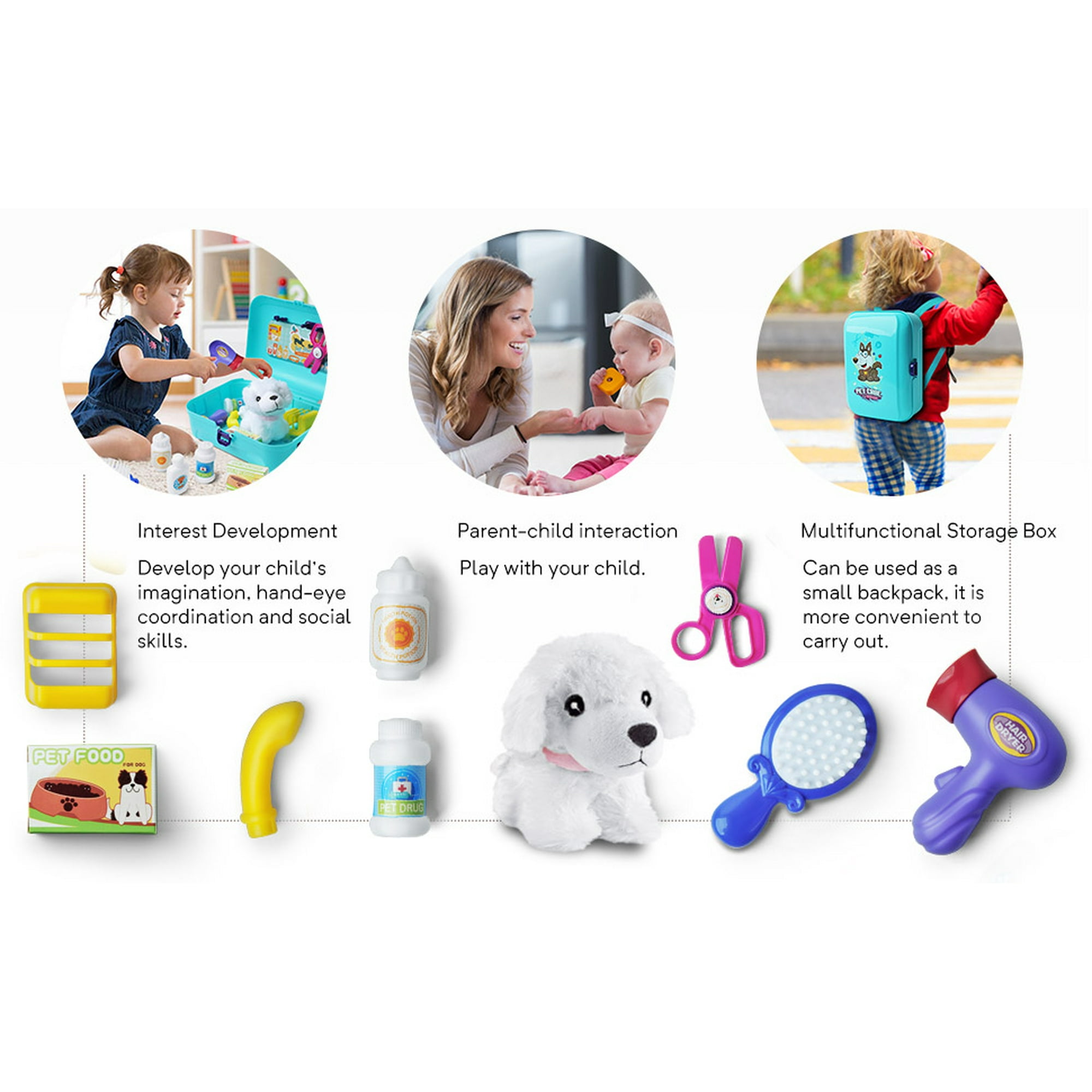 Xcgwst Toys For Kids Dog Grooming Doctor Kit Toys Pet Care Play Set Pretend Puppy Dog Carrier Pet Grooming Toy With Sturdy Gift Case For Toddler Boy