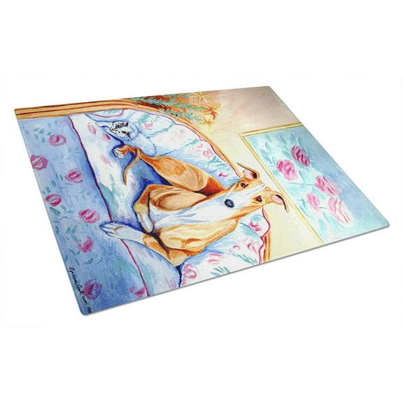 Carolines Treasures 7081LCB Whippet waiting on Mom Glass Cutting Board Large, 12H x 16W, multicolor
