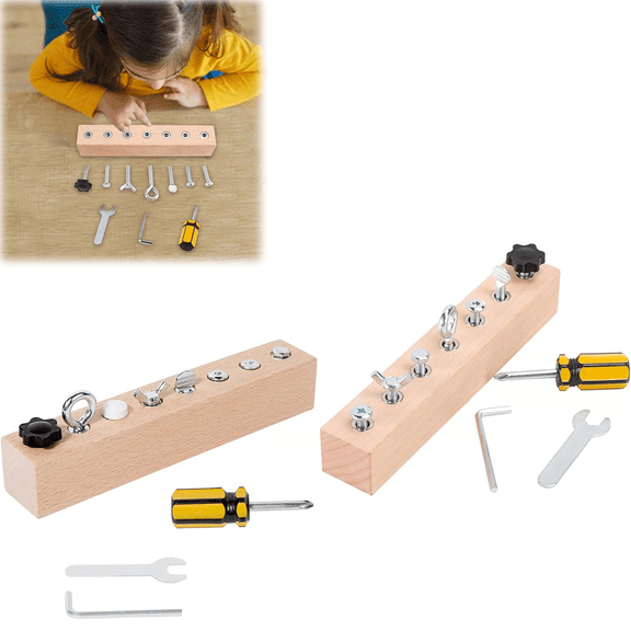 Educational Screw-Tightening Busy Board, Montessori Activity Board with Wooden Screwdriver Set, Montessori Screwdriver Board Set for Hand-Eye Coordination Focus Development(wwx)