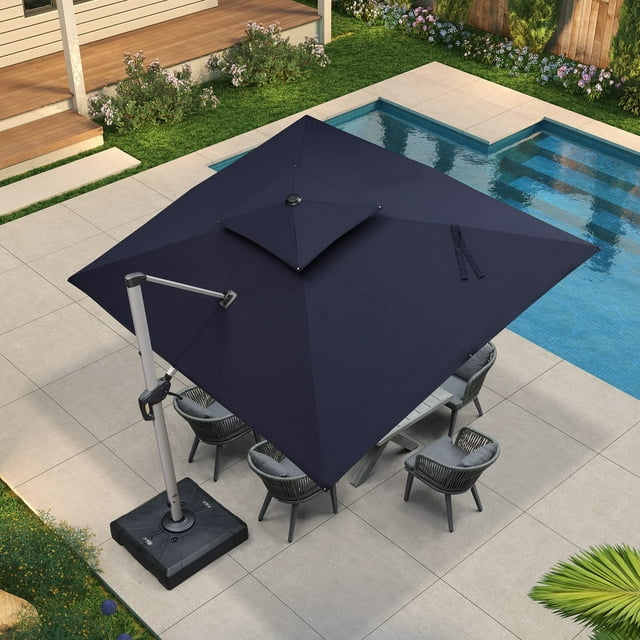 PURPLE LEAF 9 x 11FT Deluxe Rectangular Patio Umbrella, Large Offset Cantilever Umbrella with 360° Rotation, Navy Blue