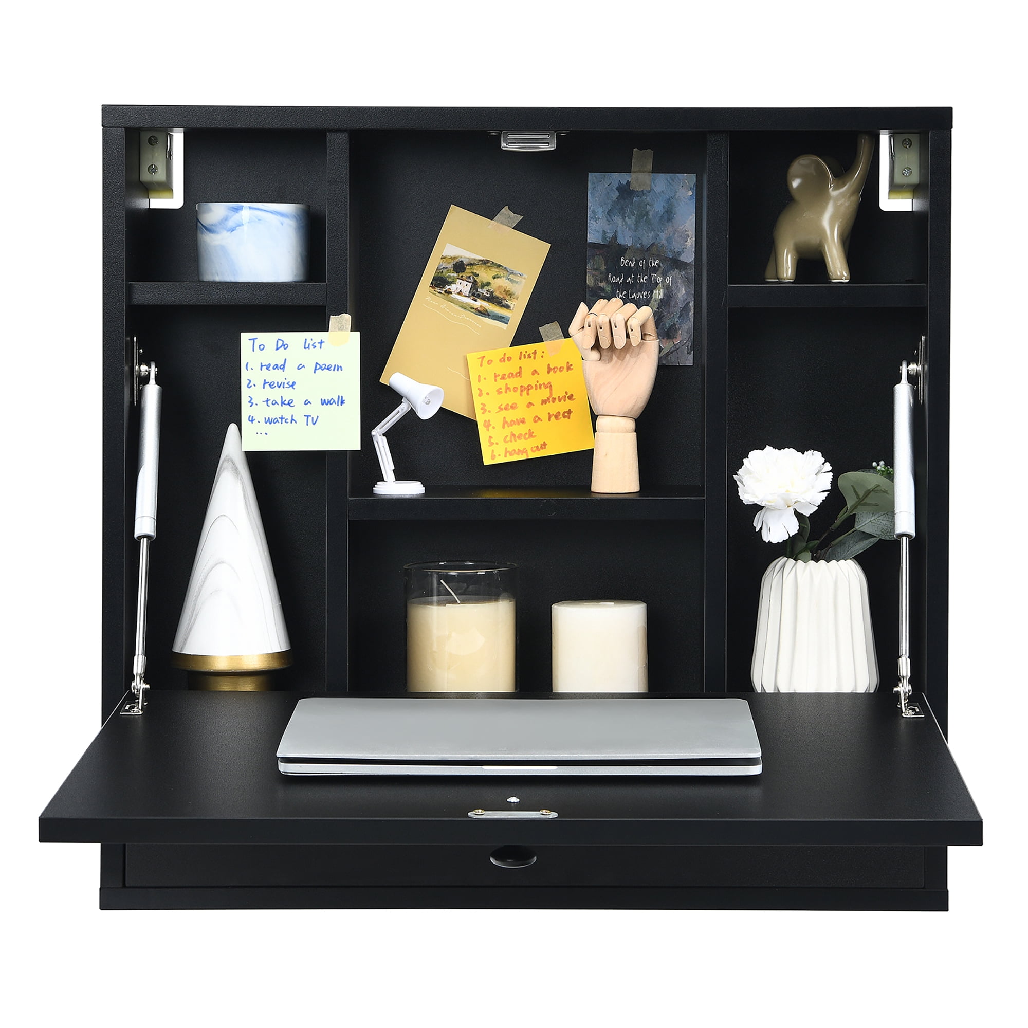 Costway Wall-Mount Floating Desk Foldable Space Saving Laptop Workstation Black