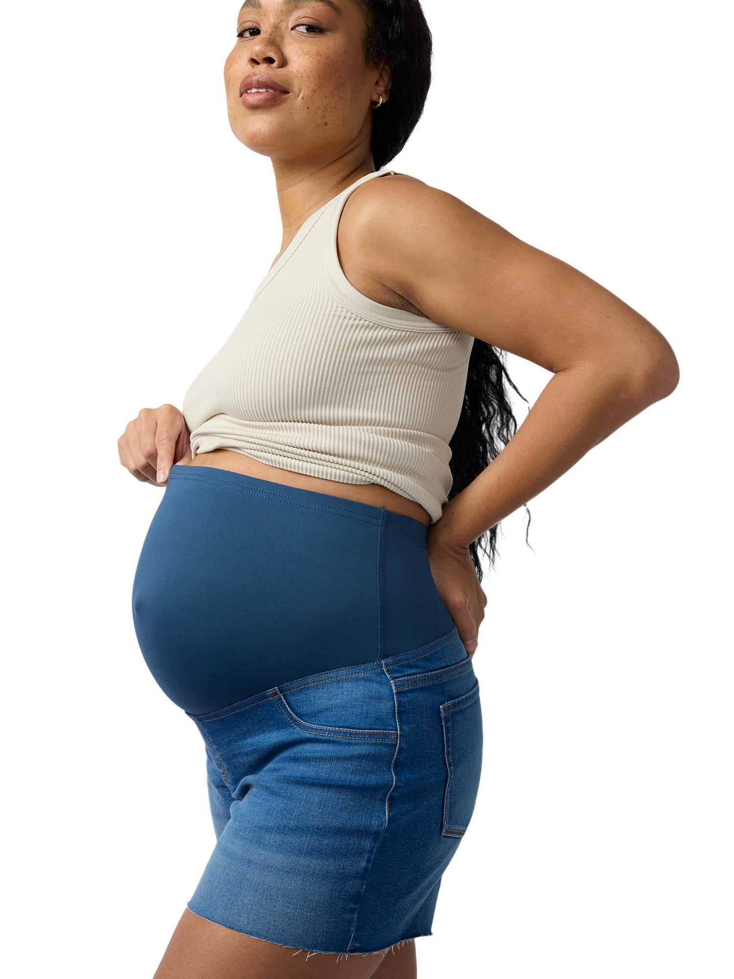 Ingrid & Isabel For Every Belly Women's Maternity Over The Belly Raw Hem Denim Short, Sizes S-XXL