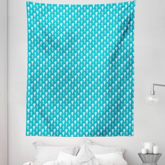 Dessert Tapestry, Delicious Milky Ice Cream with Sprinkles Pattern Frozen Desserts on Blue, Fabric Wall Hanging Decor for Bedroom Living Room Dorm, 5 Sizes, Sky Blue and White, by Ambesonne