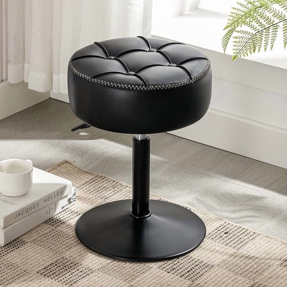 Adjustable Vanity Stool, 360 ° Swivel Vanity Chair for Makeup Room, Black Stool Chair for Vanity, Small Faux Leather Vanity Stools for Bathroom, Living Room