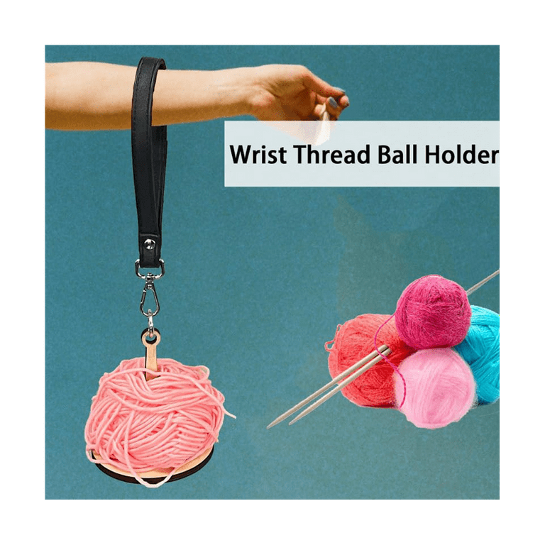 Wrist Yarn Holder, Portable Wrist Yarn Ball Holder Wood Yarn Holder Stand  with Leather Wristband Yarn Organizer for Knitting Supplies