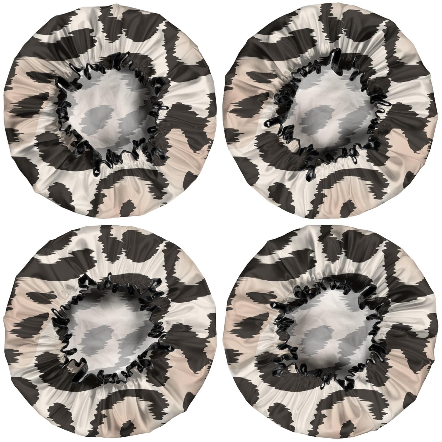 Shower Caps,Beige and Black Leopard Pattern Waterproof Shower Cap for Women 4 Pieces,Double Reusable Hair Cover for Shower PEVA Elastic Stretch Hem